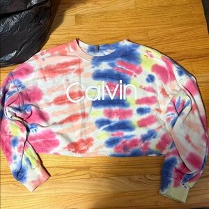 Calvin Klein Performance Tie-Dye Cropped Sweatshirt in Pink Blue Yellow